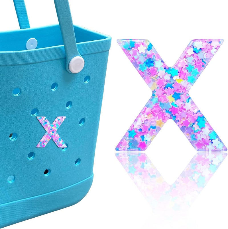 HLUWA Letter Charms for Bogg Bag, Alphabet Pink Star Sequin Lettering Accessories Charms for Bogg and Simply Southern Bag, Insert Decorative Letters Charm for Handbag Beach Tote Bag. - Image 1